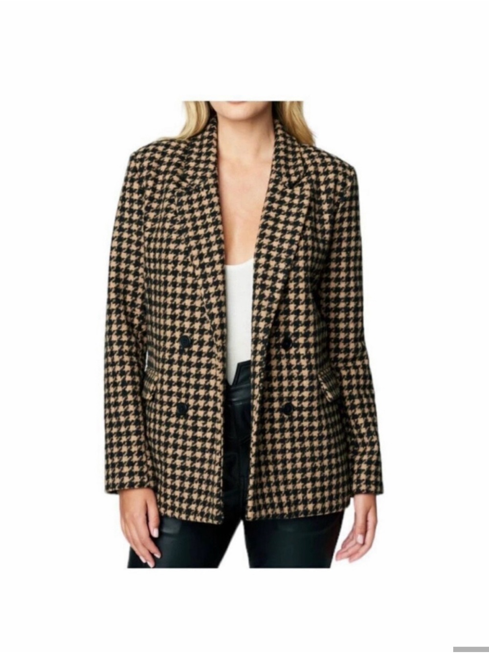 Blank NYC Book Club Black & Tan Houndstooth Blazer XS